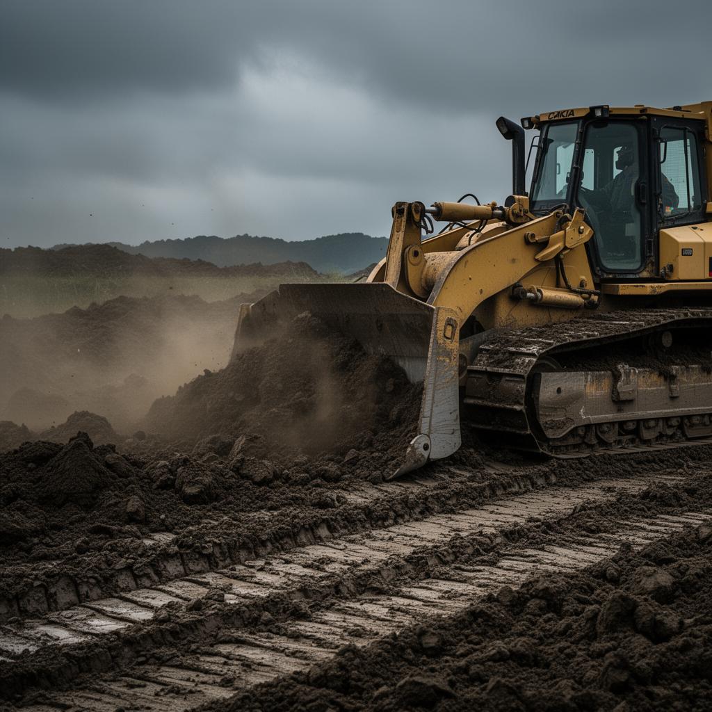 Bulldozer pushing dirt and clearing land